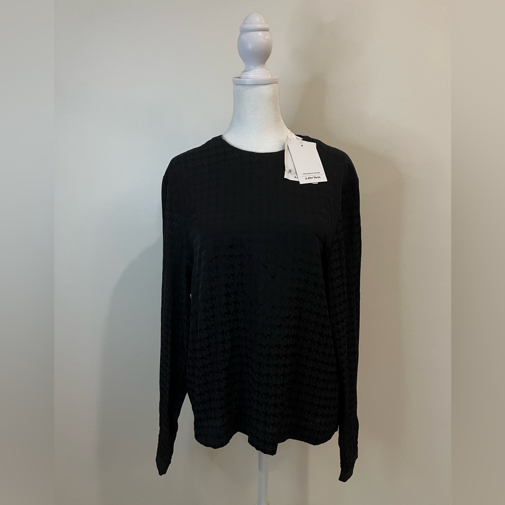 NWT & Other Stories Black Houndstooth Textured Blouse 10